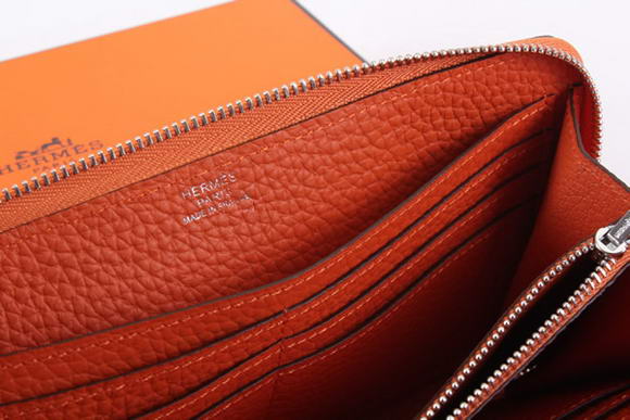 1:1 Quality Hermes Togo Leather Perforated Zippy Wallet 9032 Orange Replica - Click Image to Close